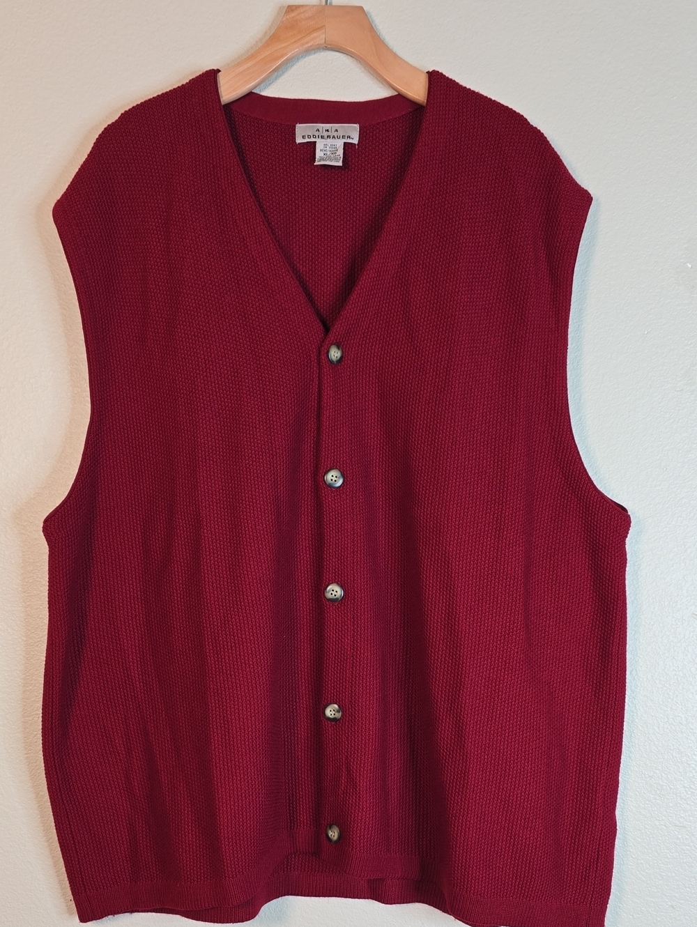 Vintage Eddie Bauer  Men’s Red Knit Button Vest 100% Wool Size XL